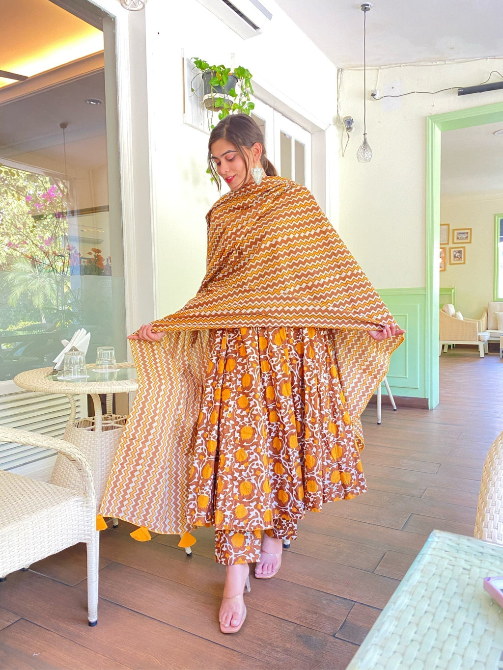 mustard brown cotton suit set