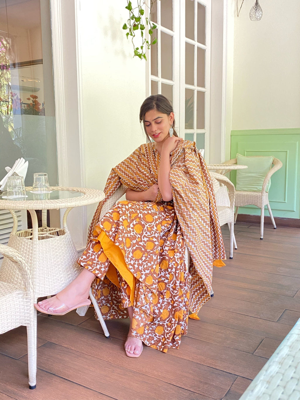 mustard brown cotton suit set