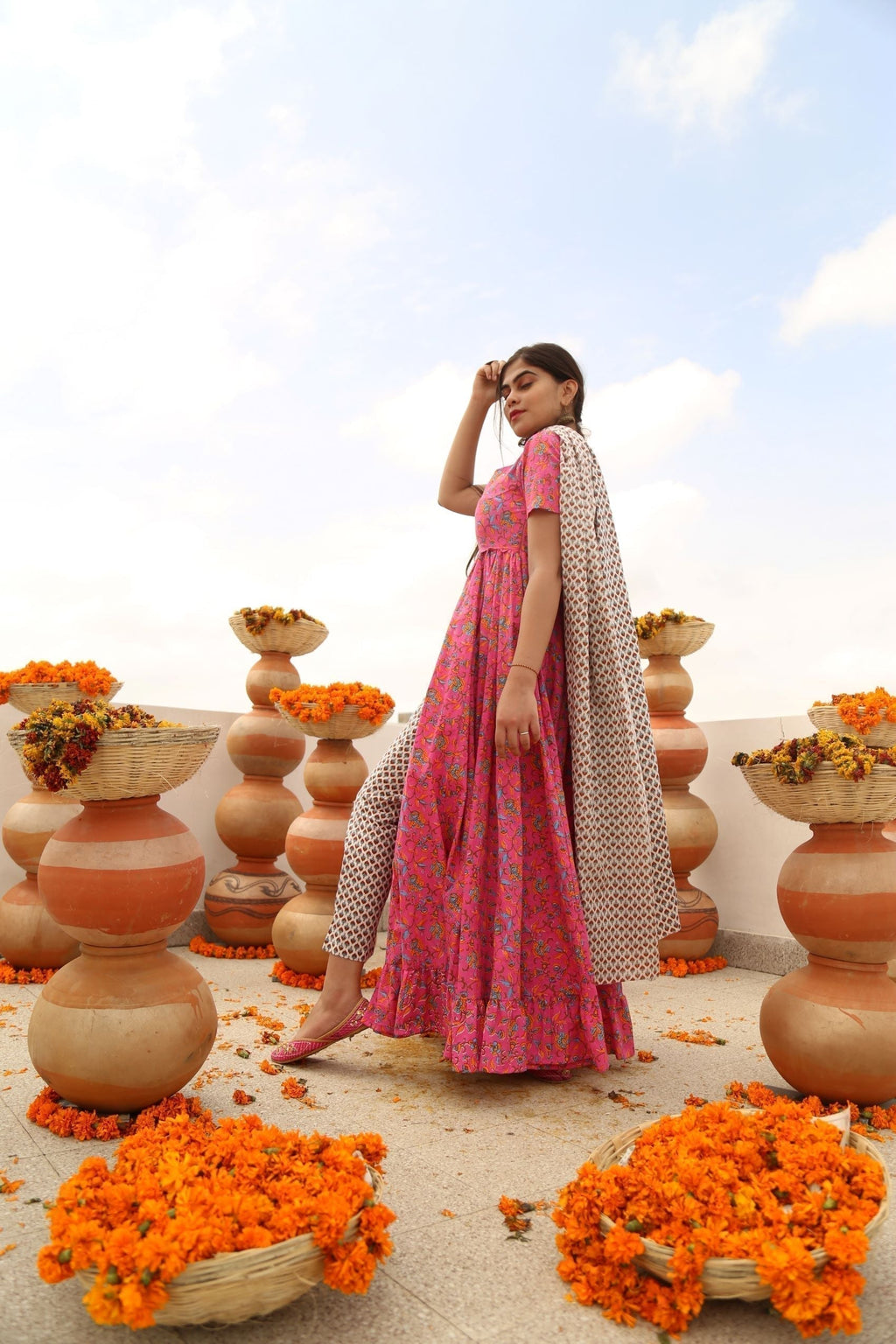 FRILL FRONT SLIT KURTA PANTS SET