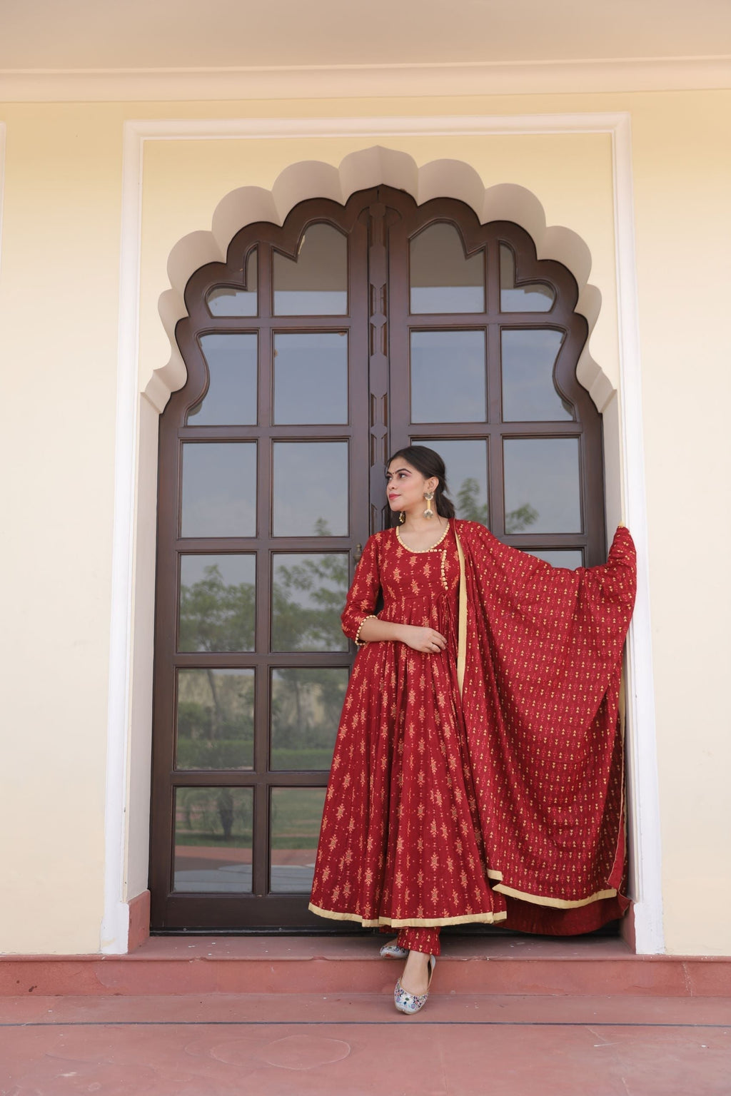 MAROON ANGRAKHA SUIT SET