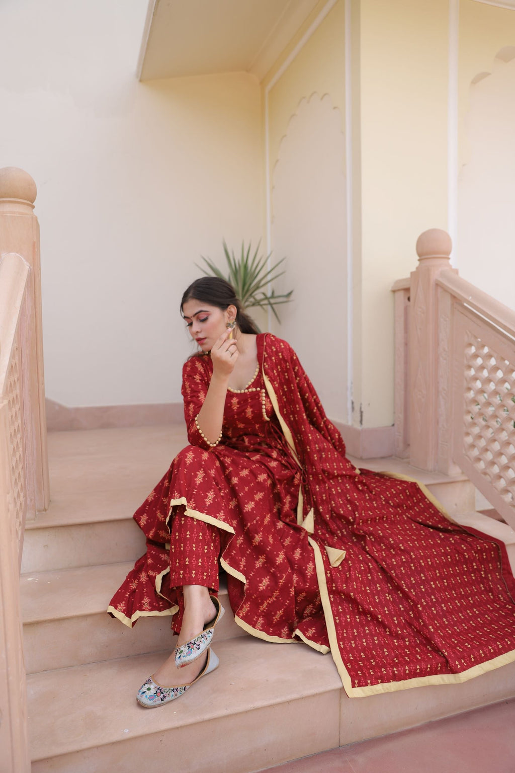 MAROON ANGRAKHA SUIT SET