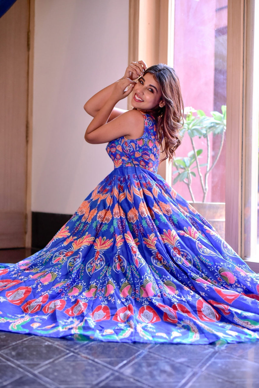 damini blue chanderi maxi