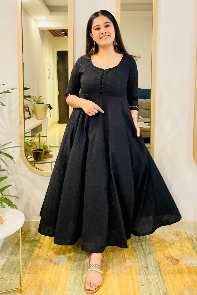 BLACK EMBROIDERED ANARKALI MAXI DRESS