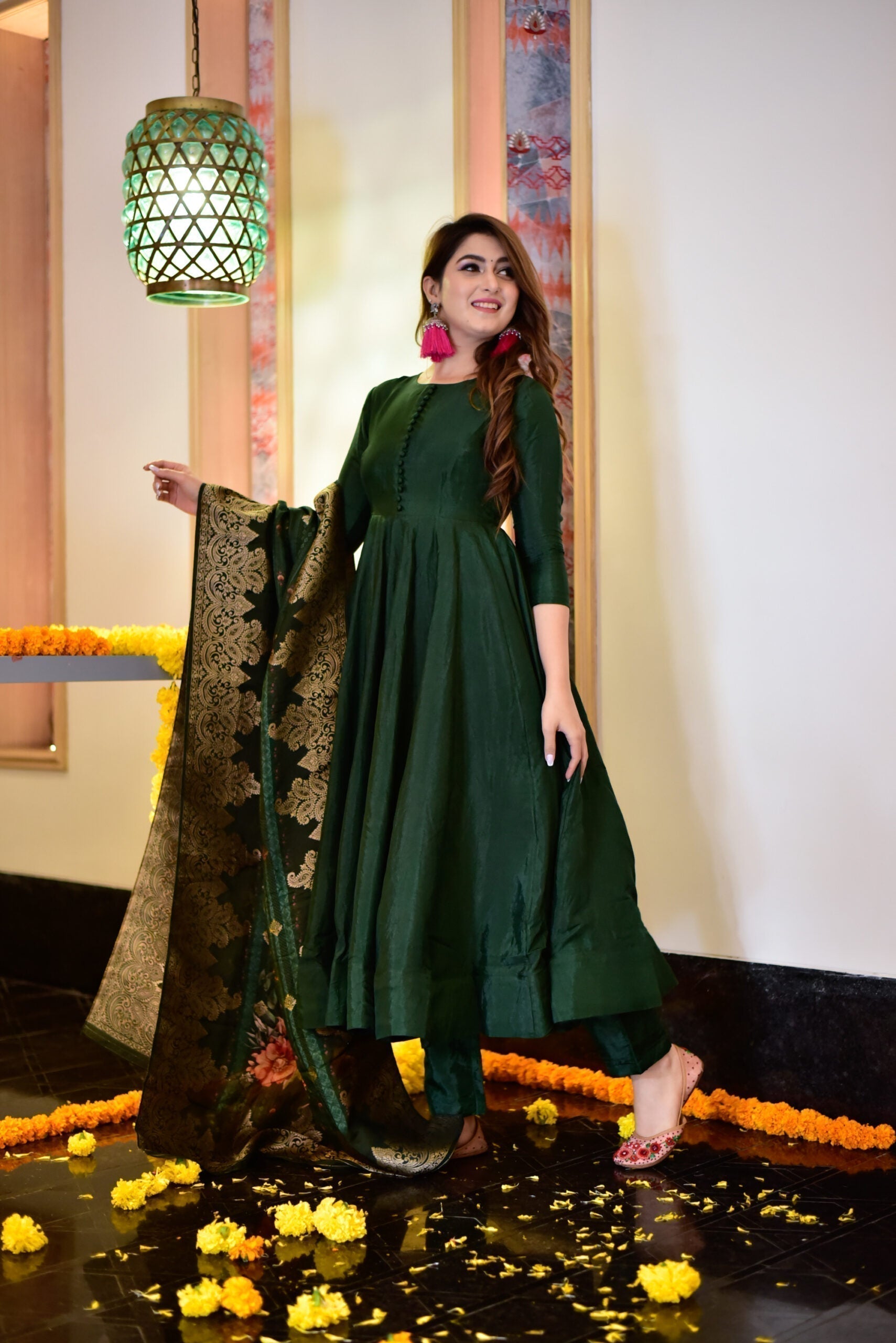 lush green silk suit set