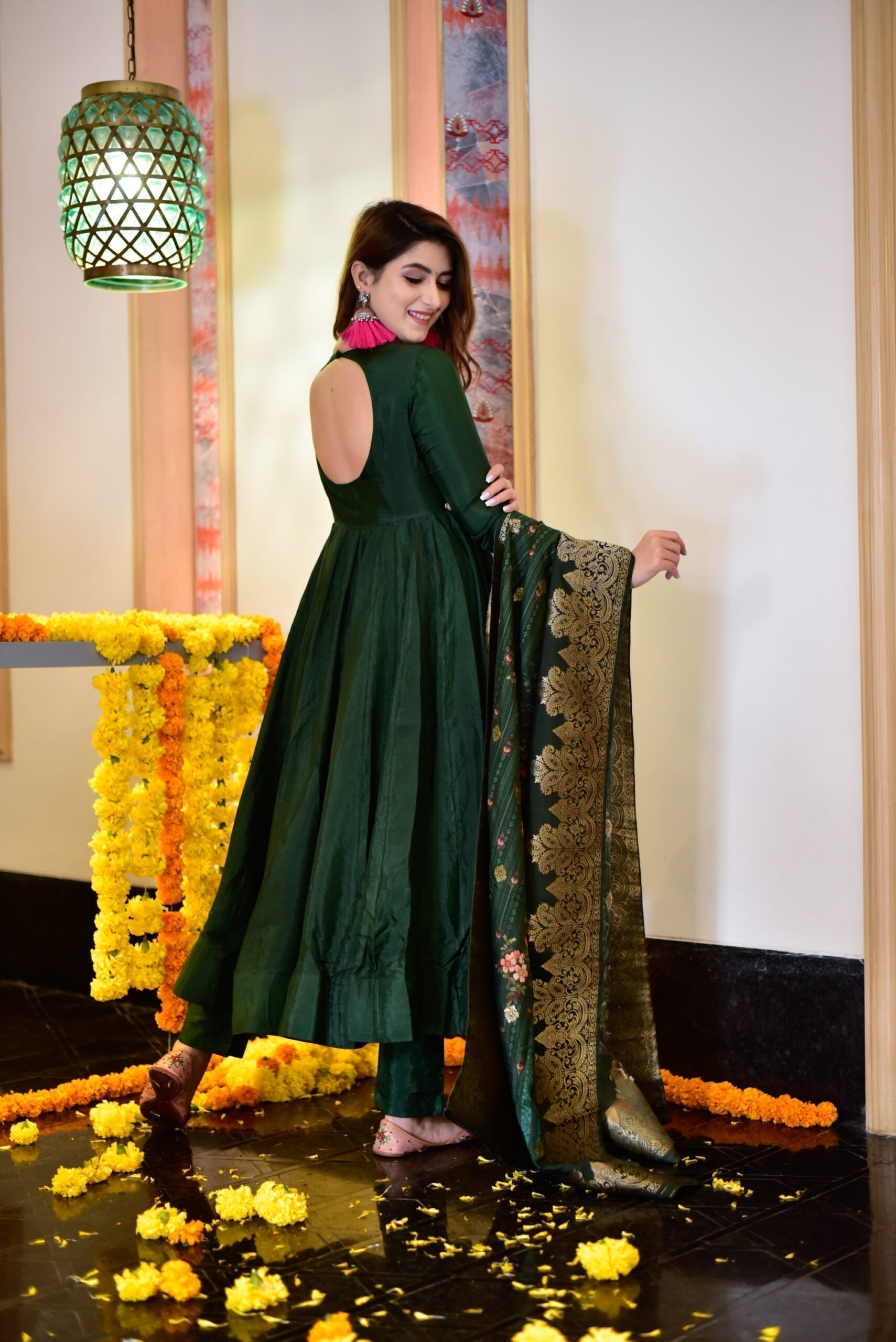 lush green silk suit set