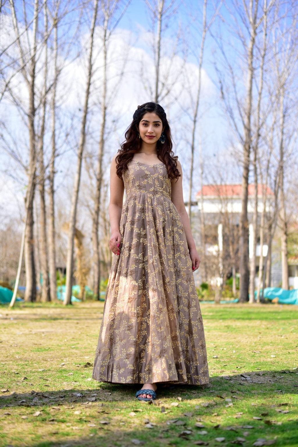 casper brown chanderi dress