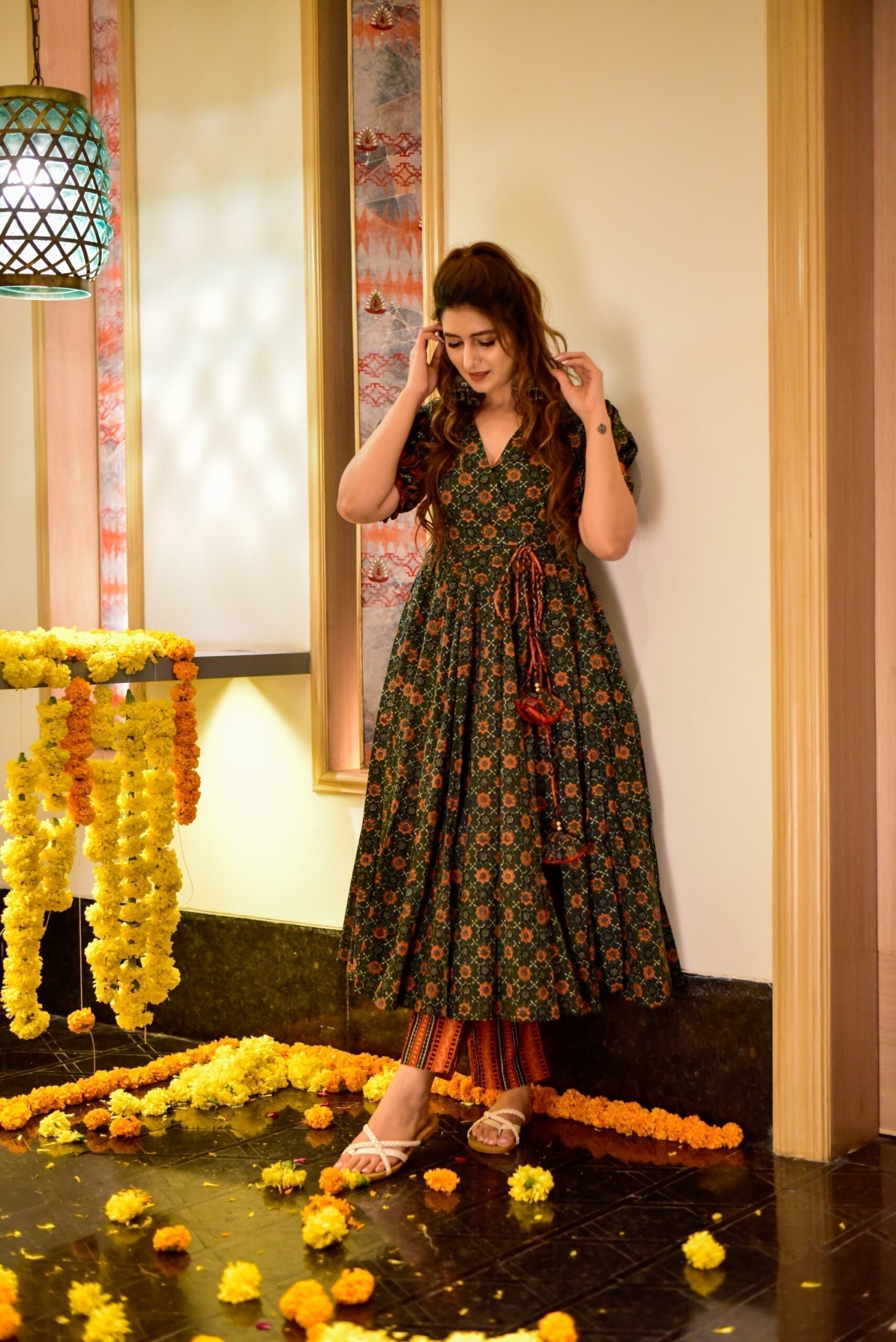 Green ajrakh cotton suit set