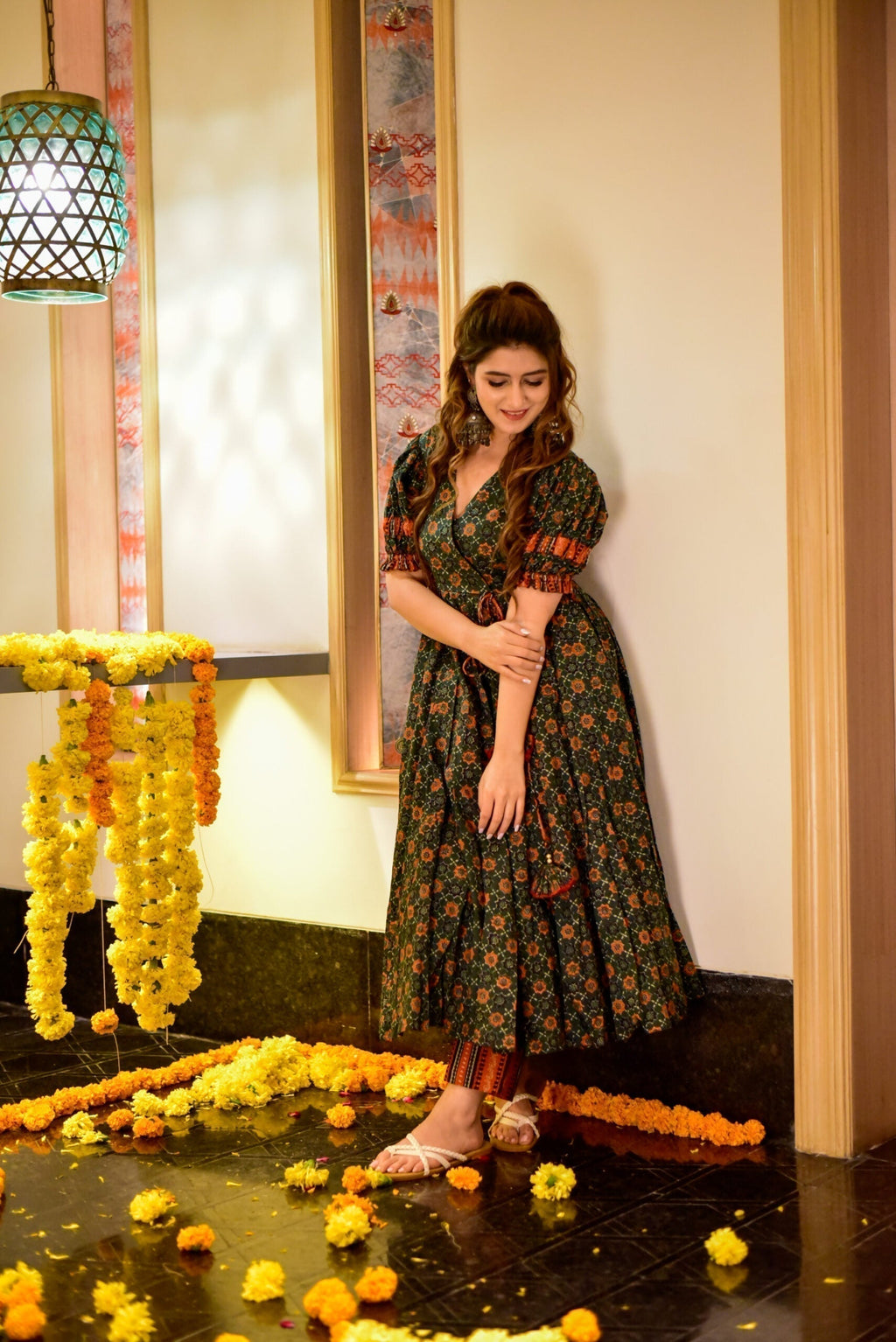 Green ajrakh cotton suit set