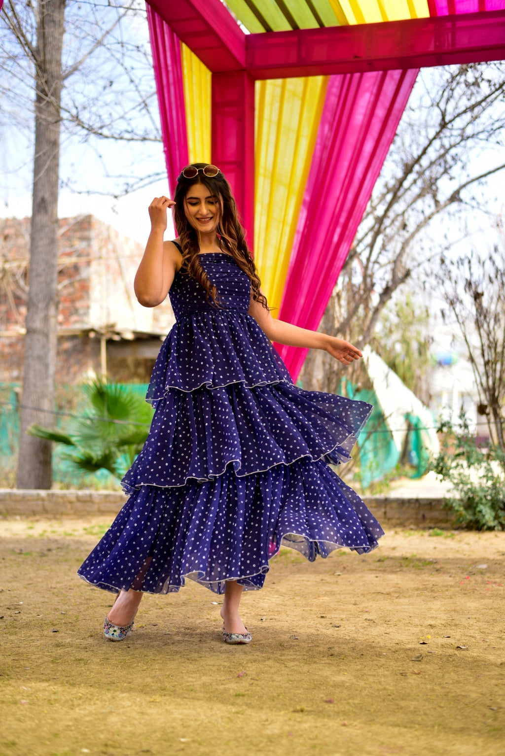 Blue georgette layered dress