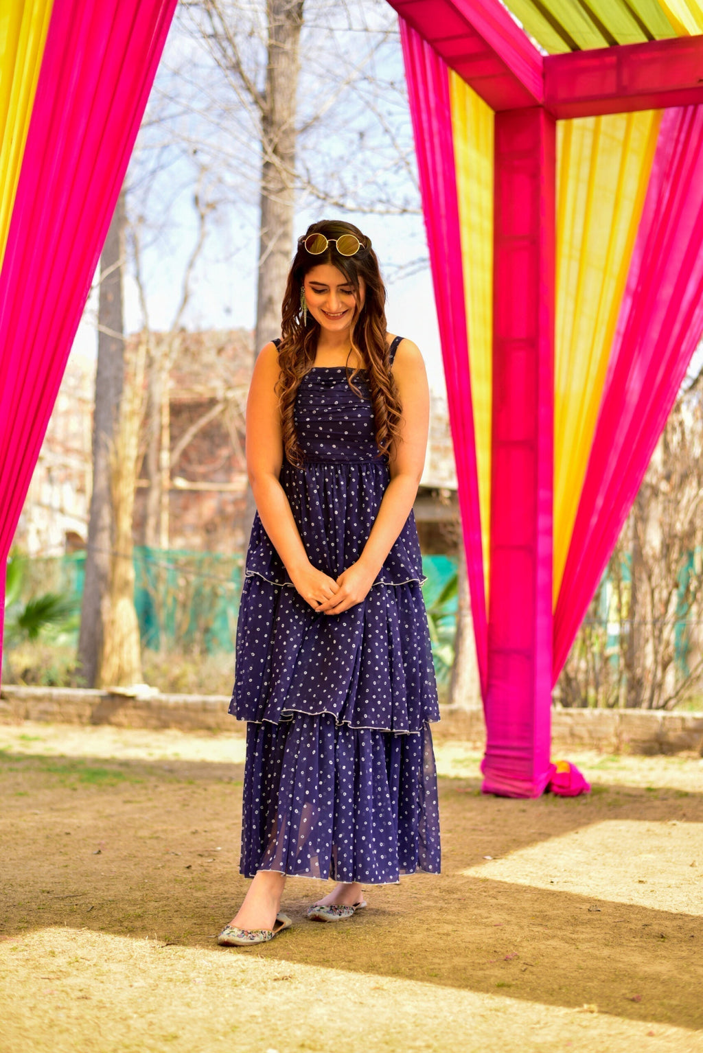 Blue georgette layered dress