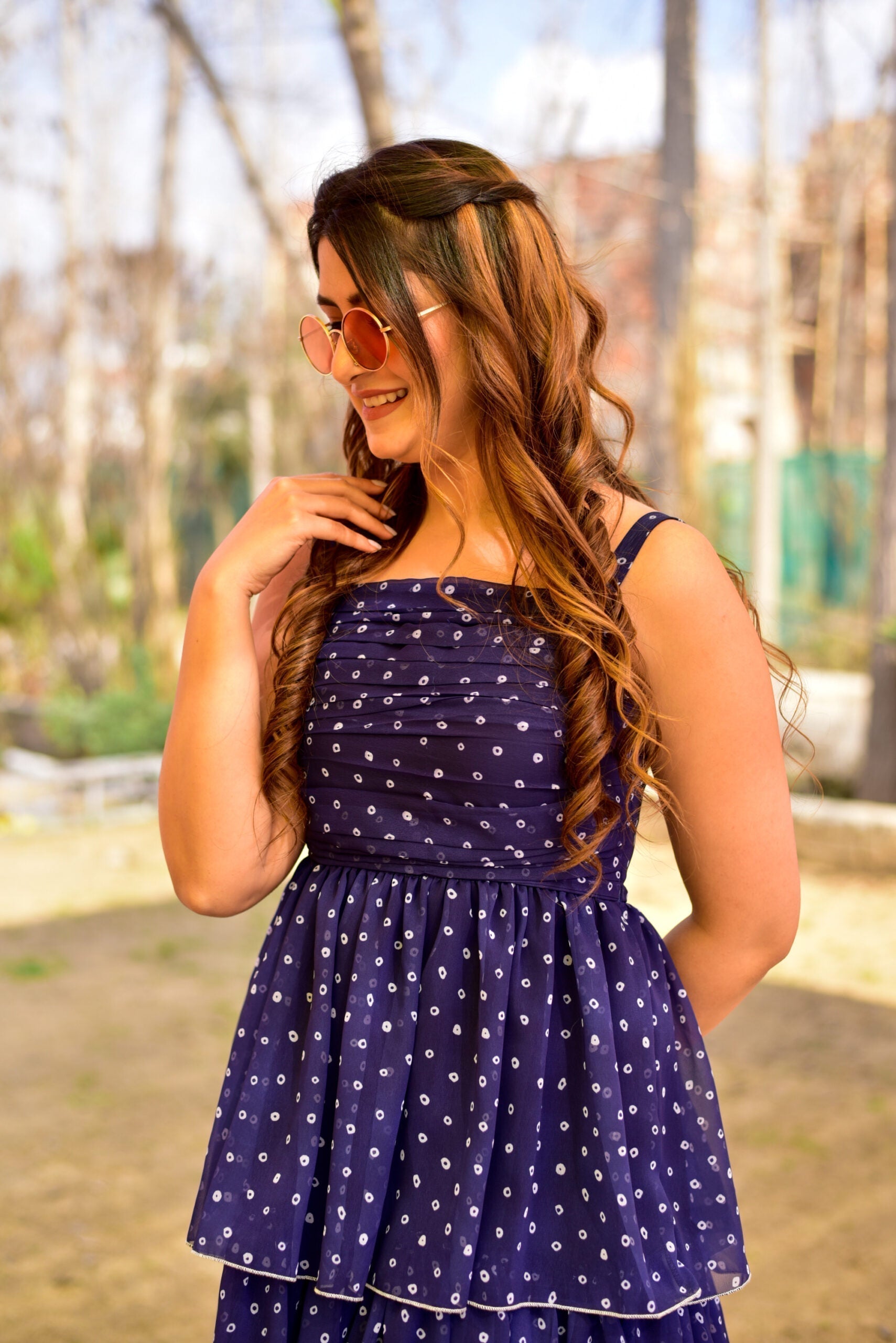 Blue georgette layered dress