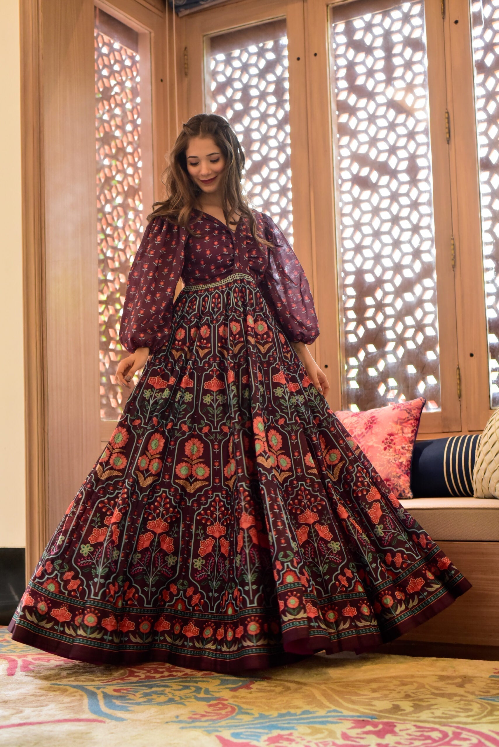 meadow wine chanderi maxi