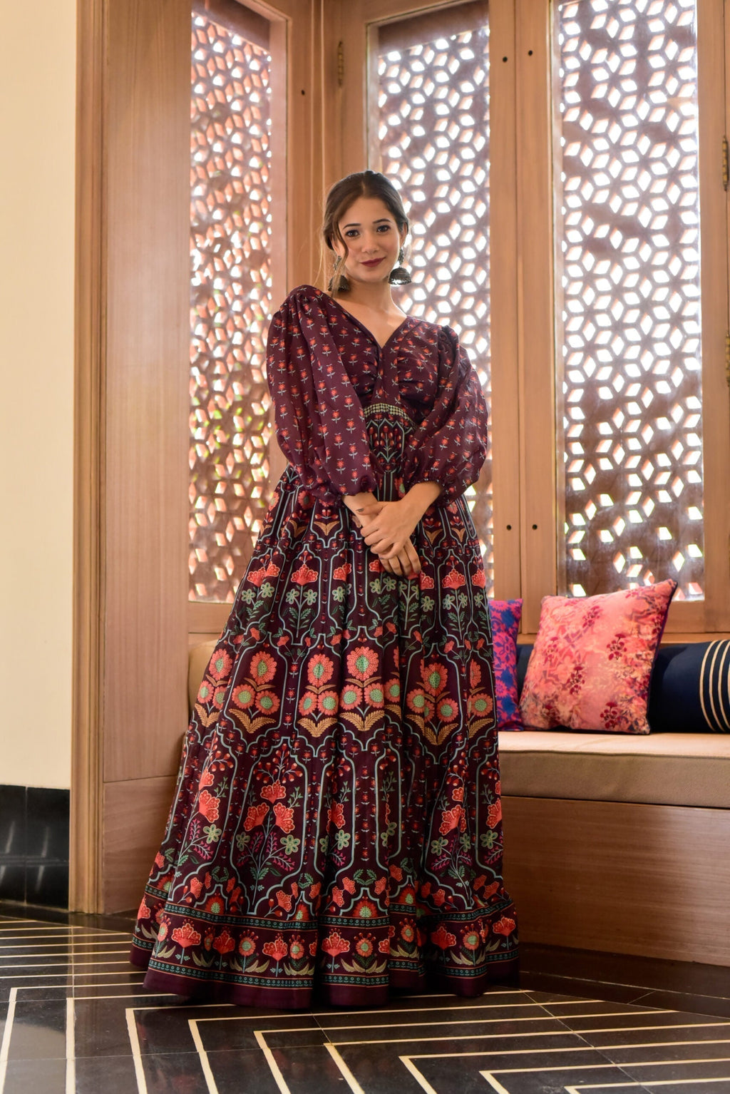 meadow wine chanderi maxi