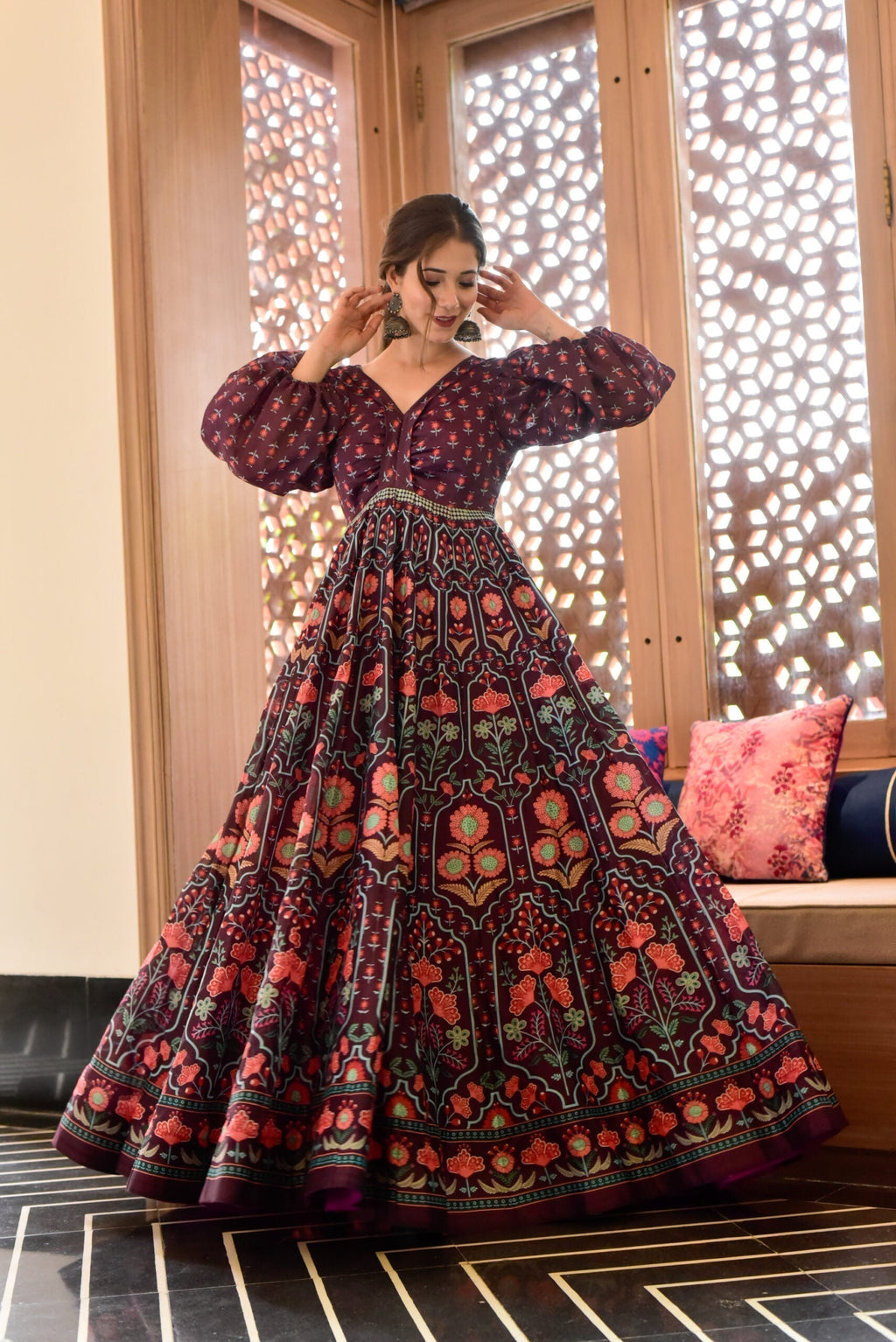 meadow wine chanderi maxi