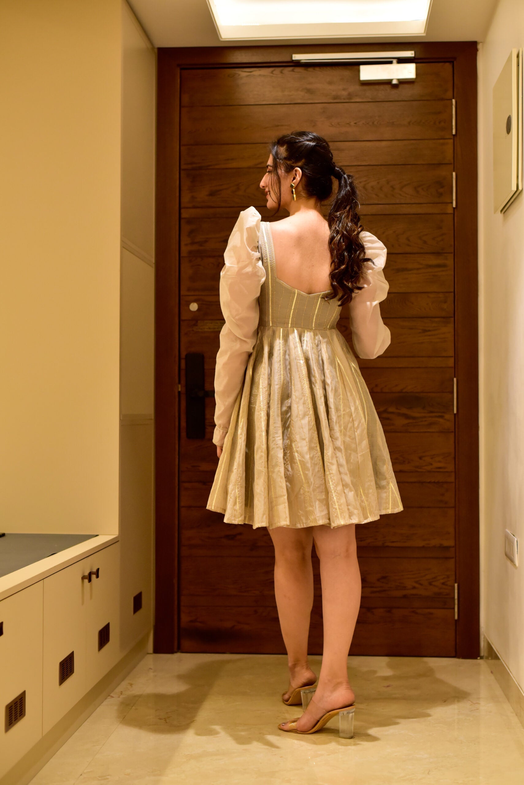 beige shimmer chanderi dress