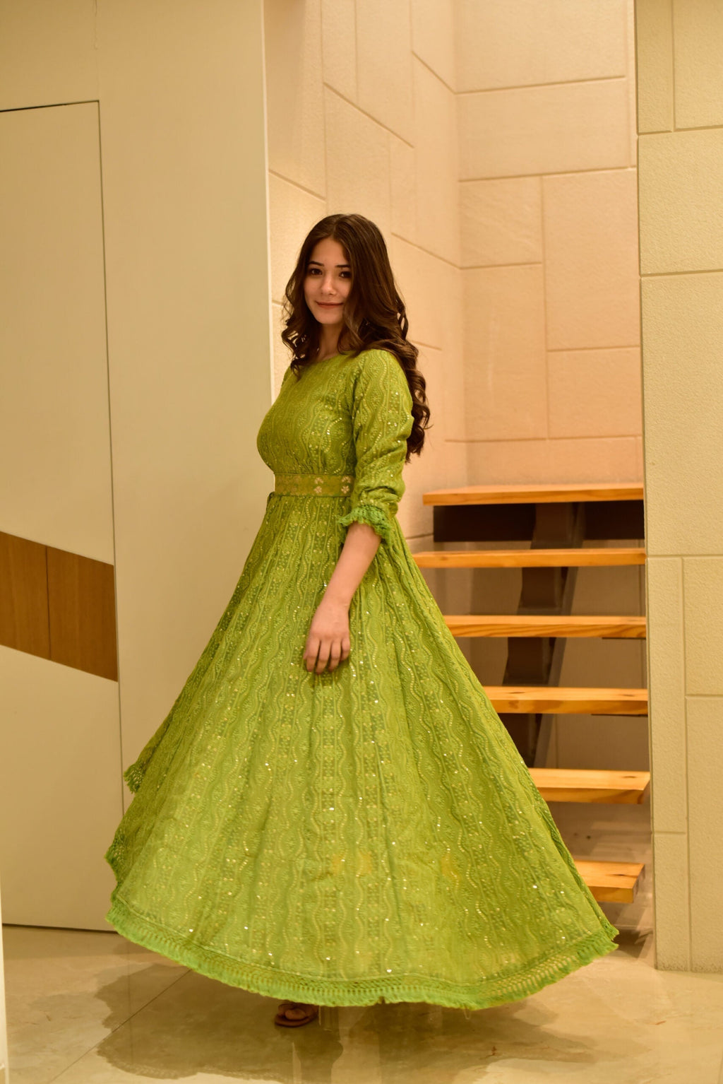 blush green embroidered dress