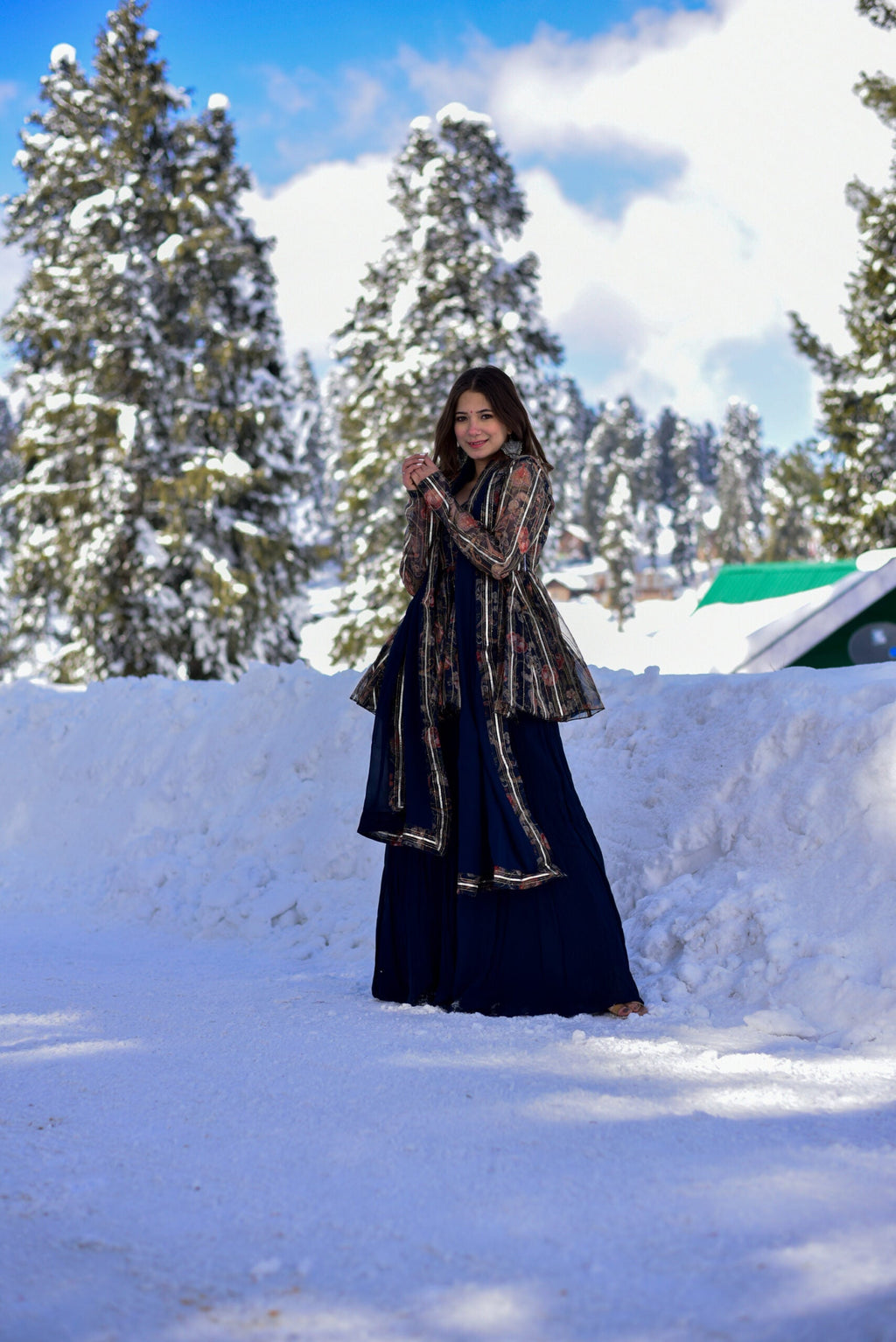 blue gottapatti georgette kurta sharara set