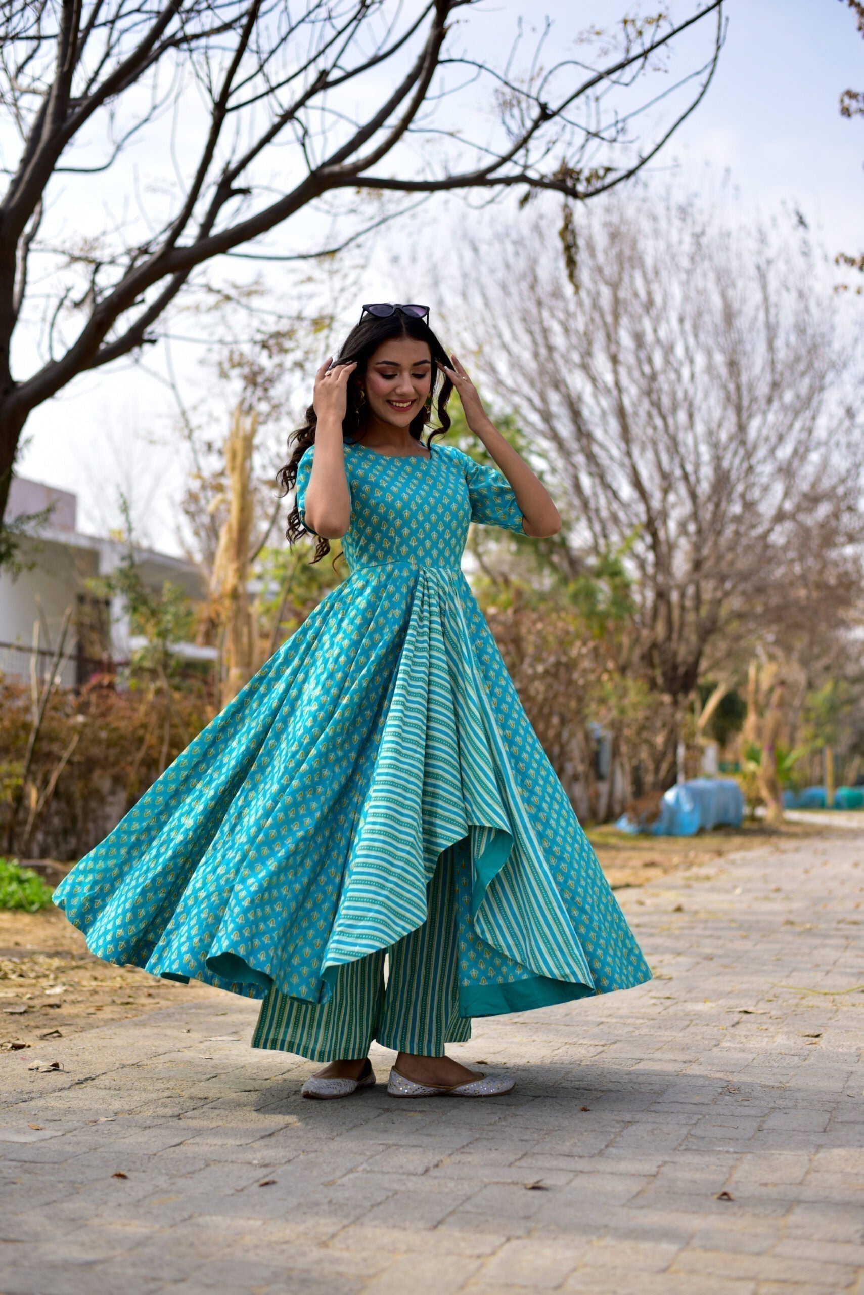 blue blossom kurta palazzo