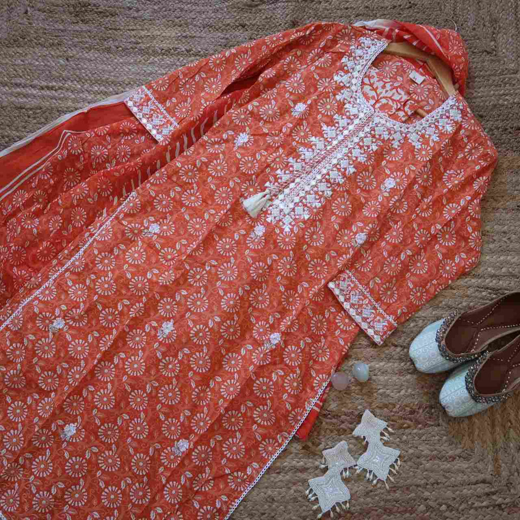 Romance in Cotton Orange Candy Suit (3 piece)