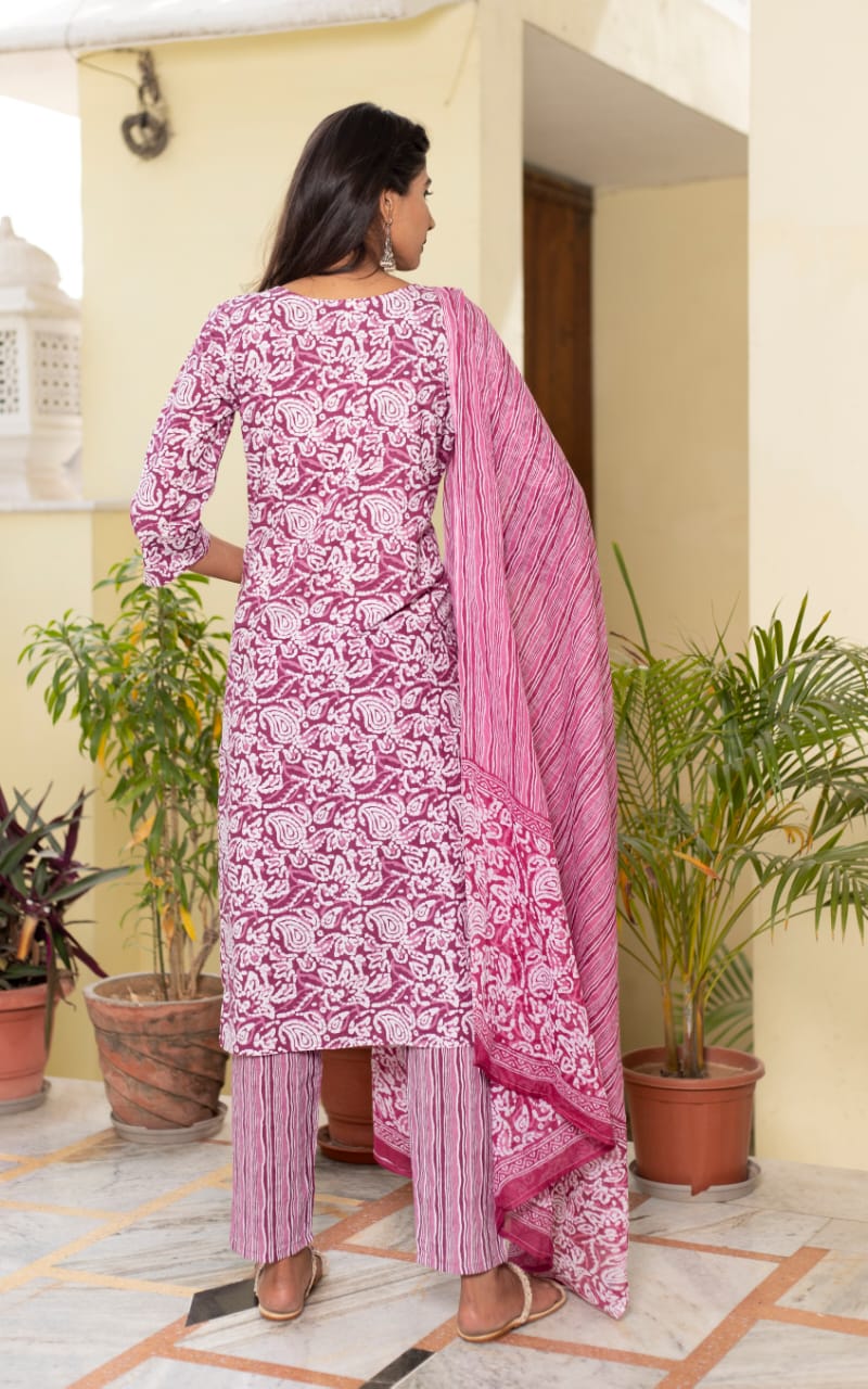 Breathable Fusion Grape Relaxing Fit Cotton Suit (3 piece)