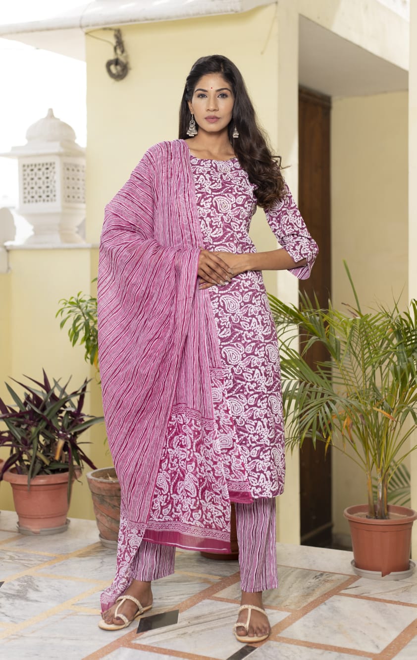 Breathable Fusion Grape Relaxing Fit Cotton Suit (3 piece)