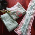 Luxurious Pastel Turquoise Festive suit set (3 Piece)