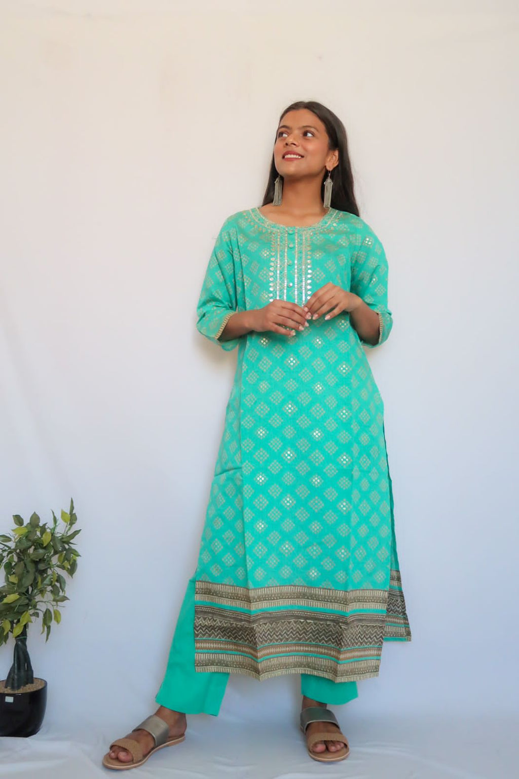 SALE: Turquoise Handwork Suit Set