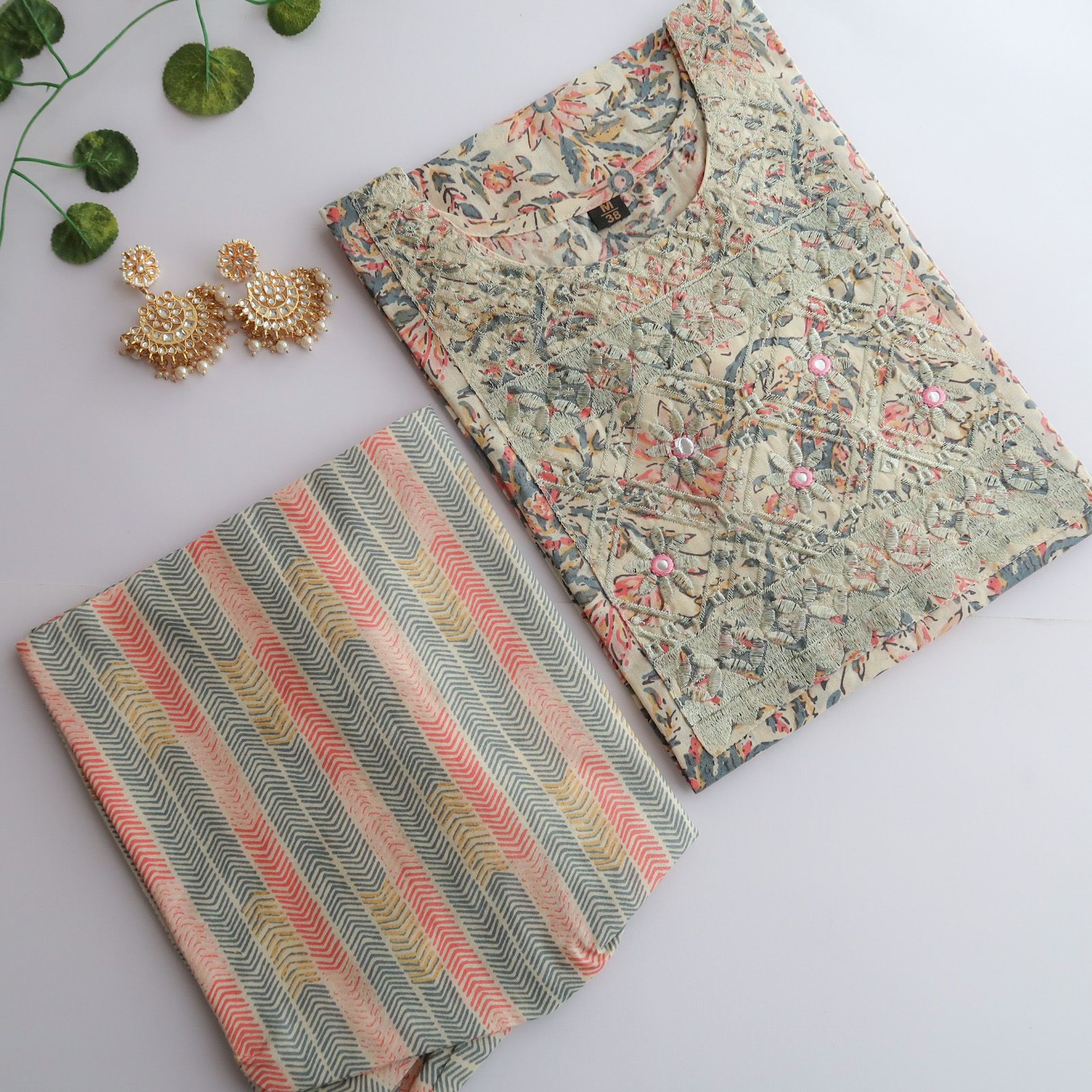 Cream Zari Floral Slim Fit Suit Set