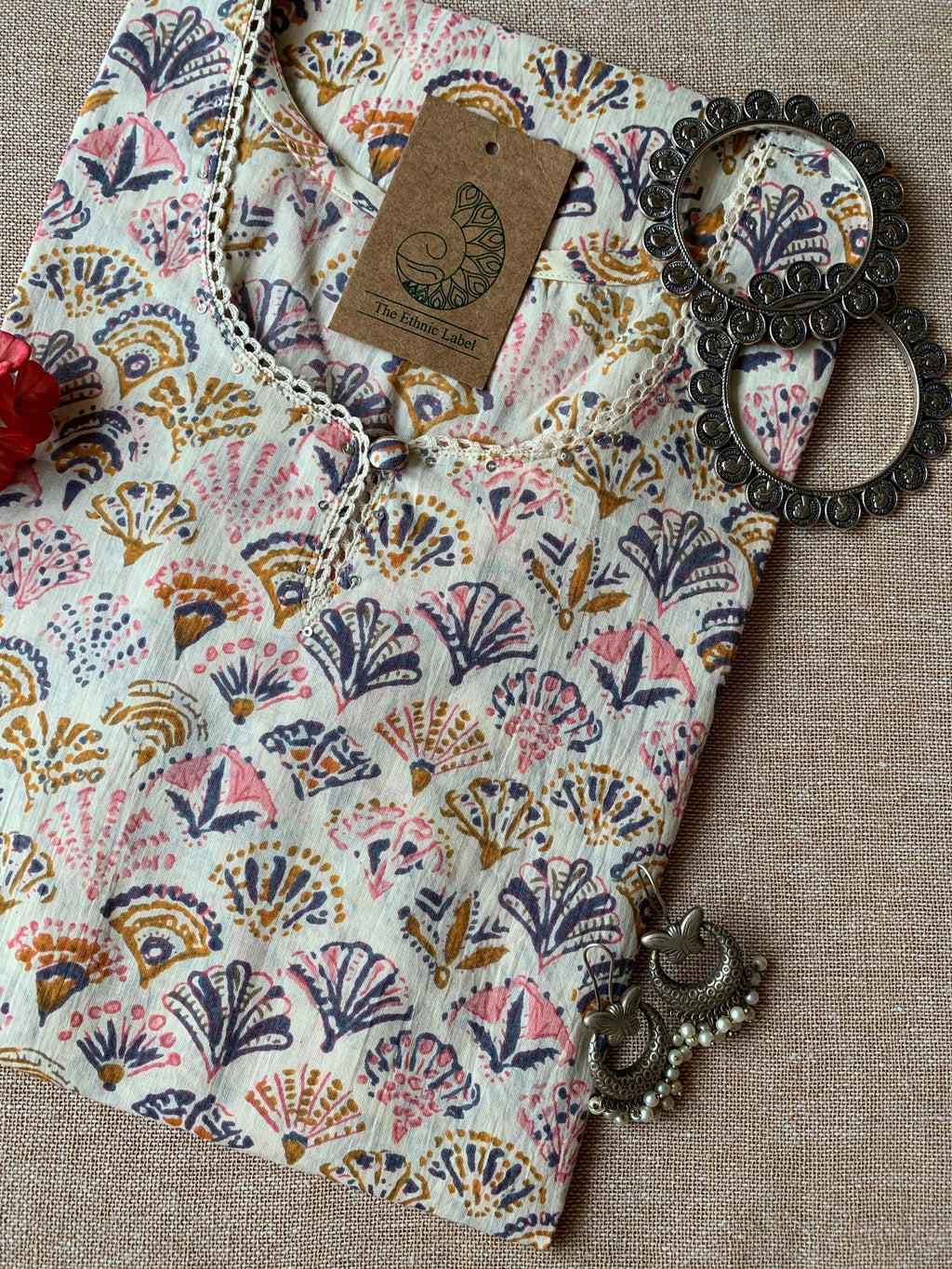 "Gulmohar" Peach Grey Cotton Kurta