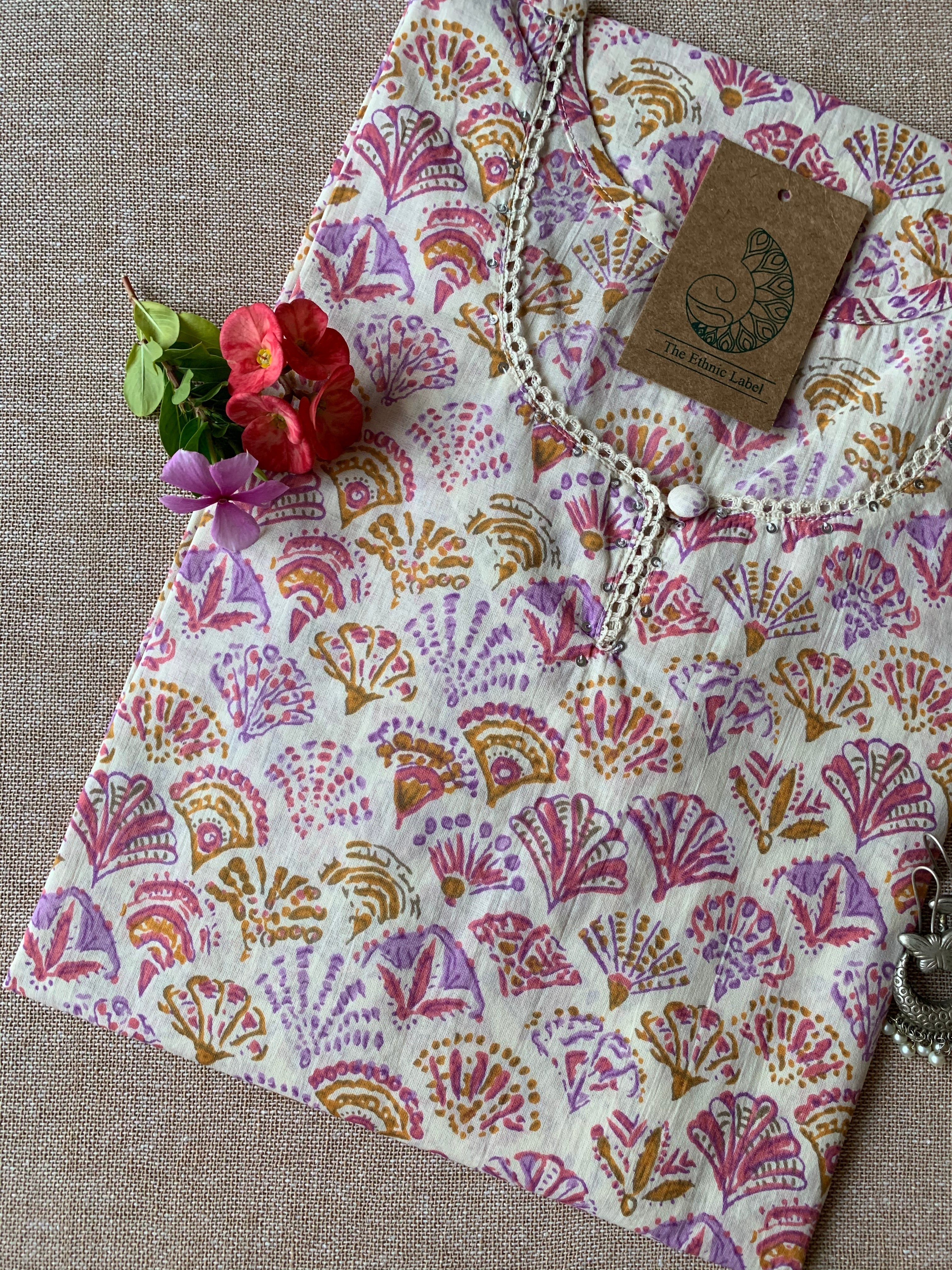 "Gulmohar" Peach Purple Cotton Kurta