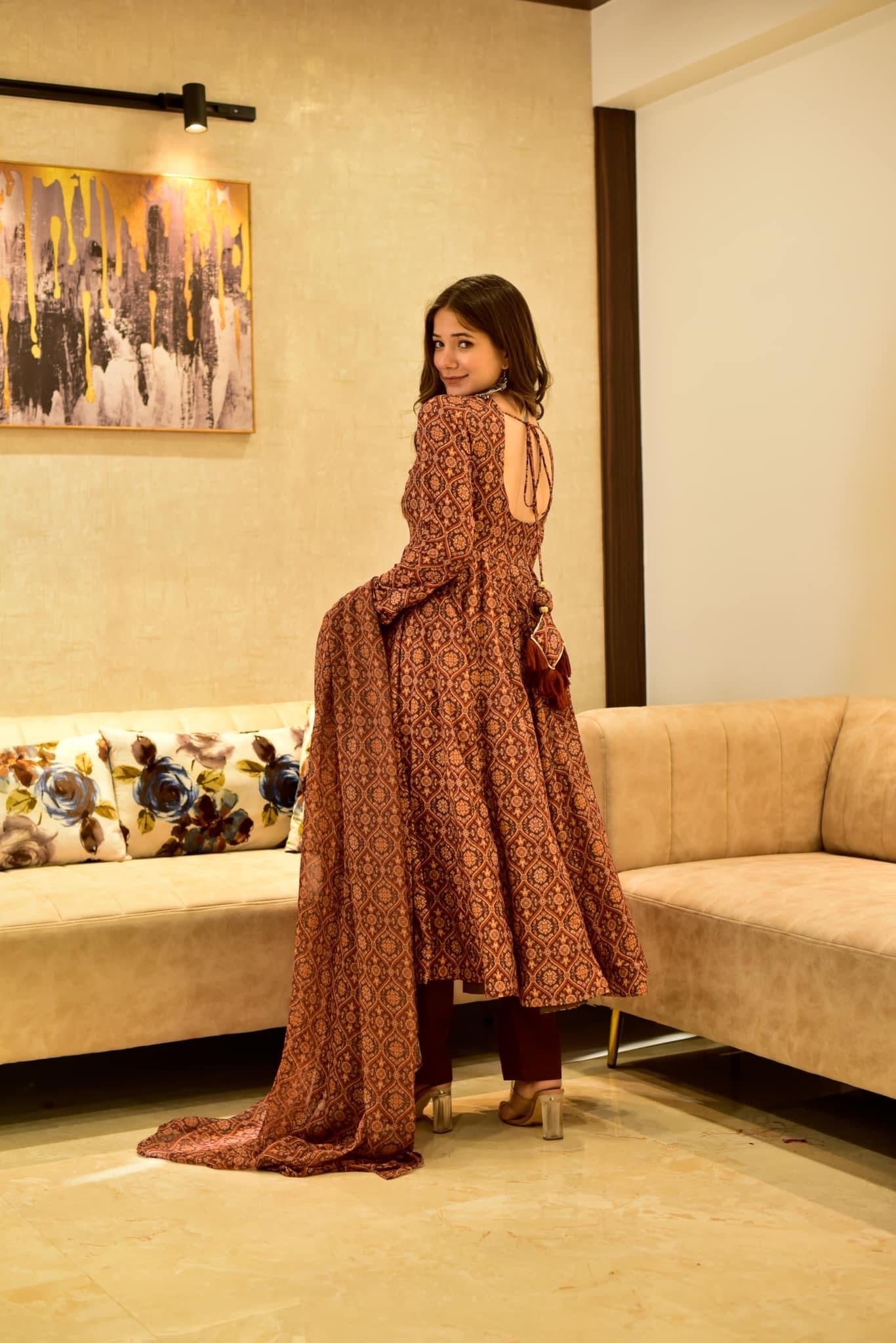 blazing brown muslin suit set