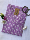 Hand Block Printed "Daisy" Lavender Angrakha Cotton Kurta