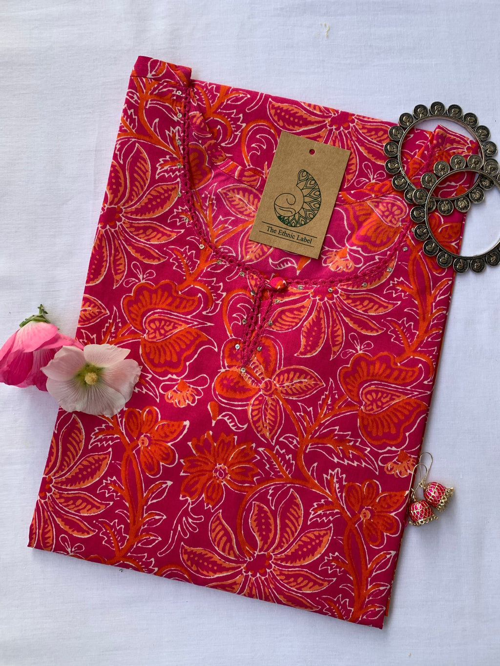 "Cherry Blossom" Pink Jaal Cotton Kurta