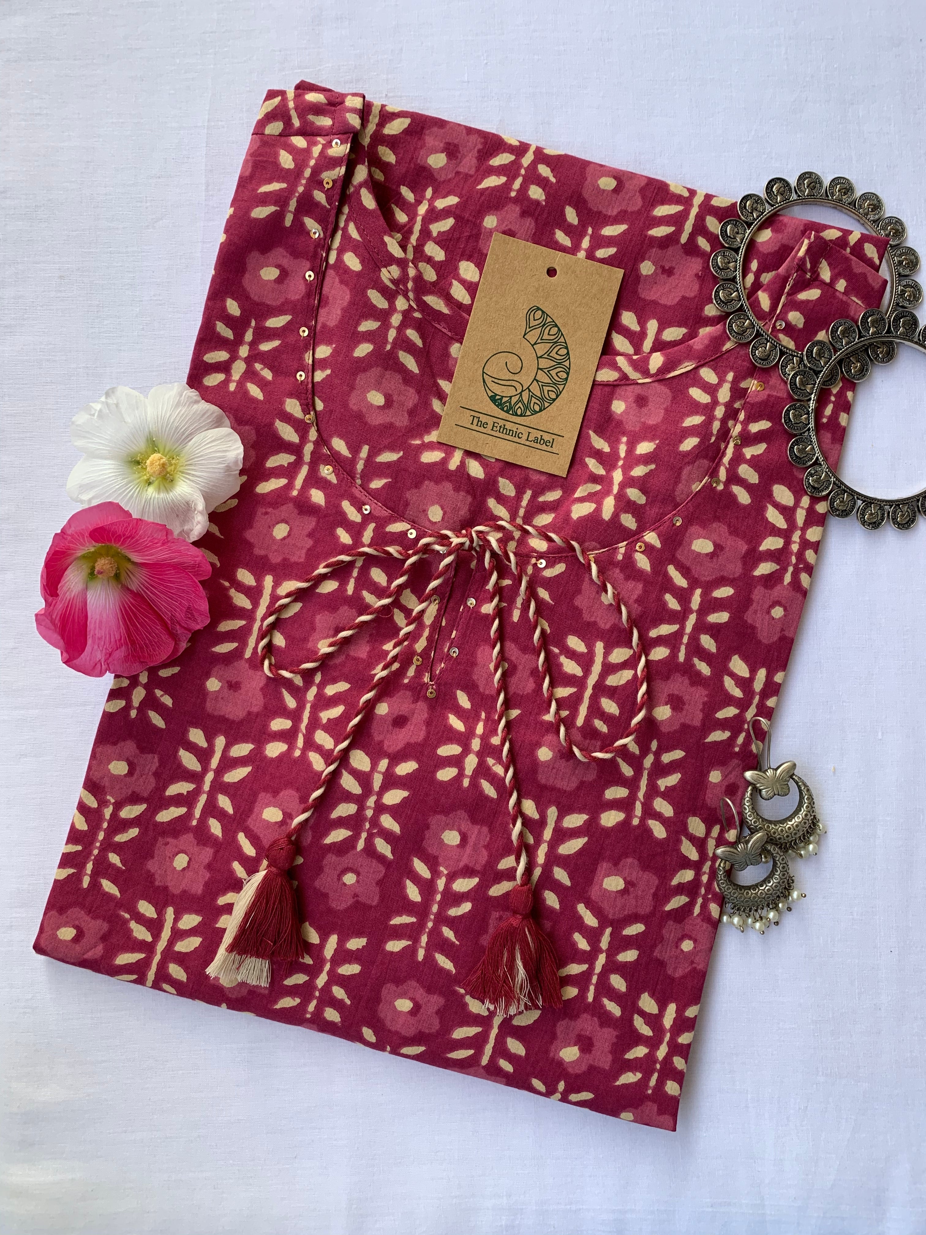 Bagru Hand Block Printed Tassel Cotton Kurta