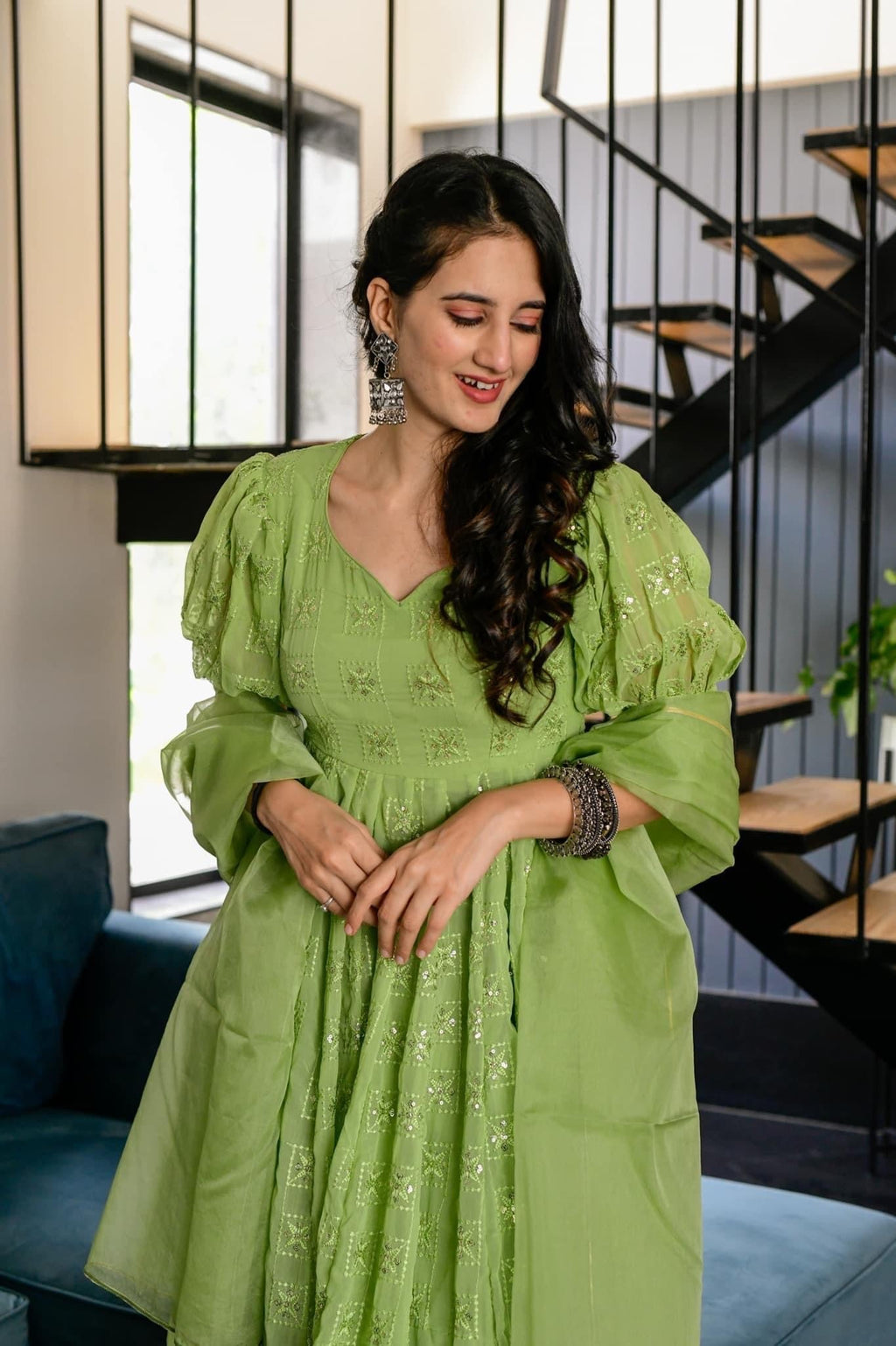 Falguni green georgette suit set