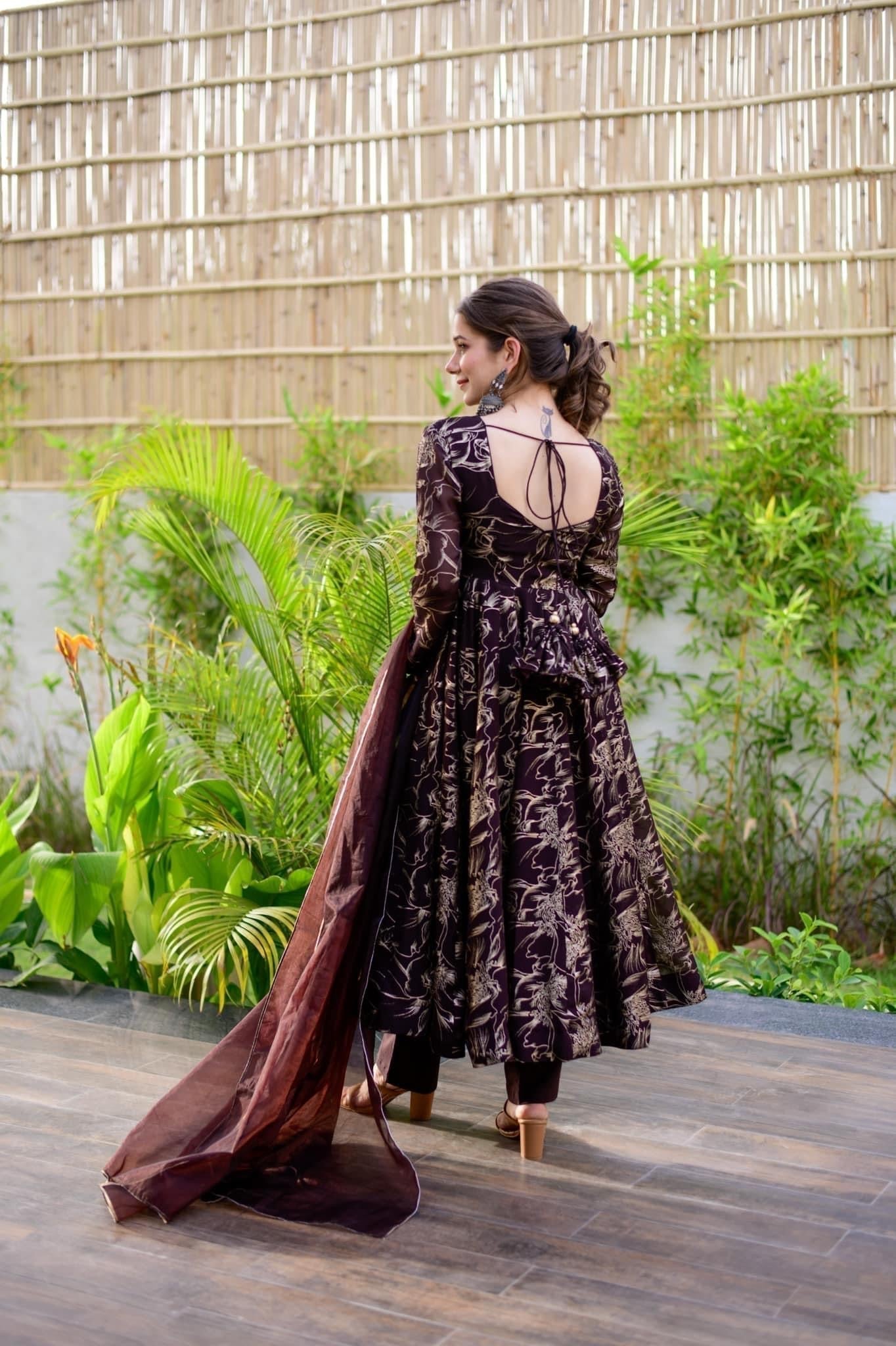 brown organza shimmer suit set