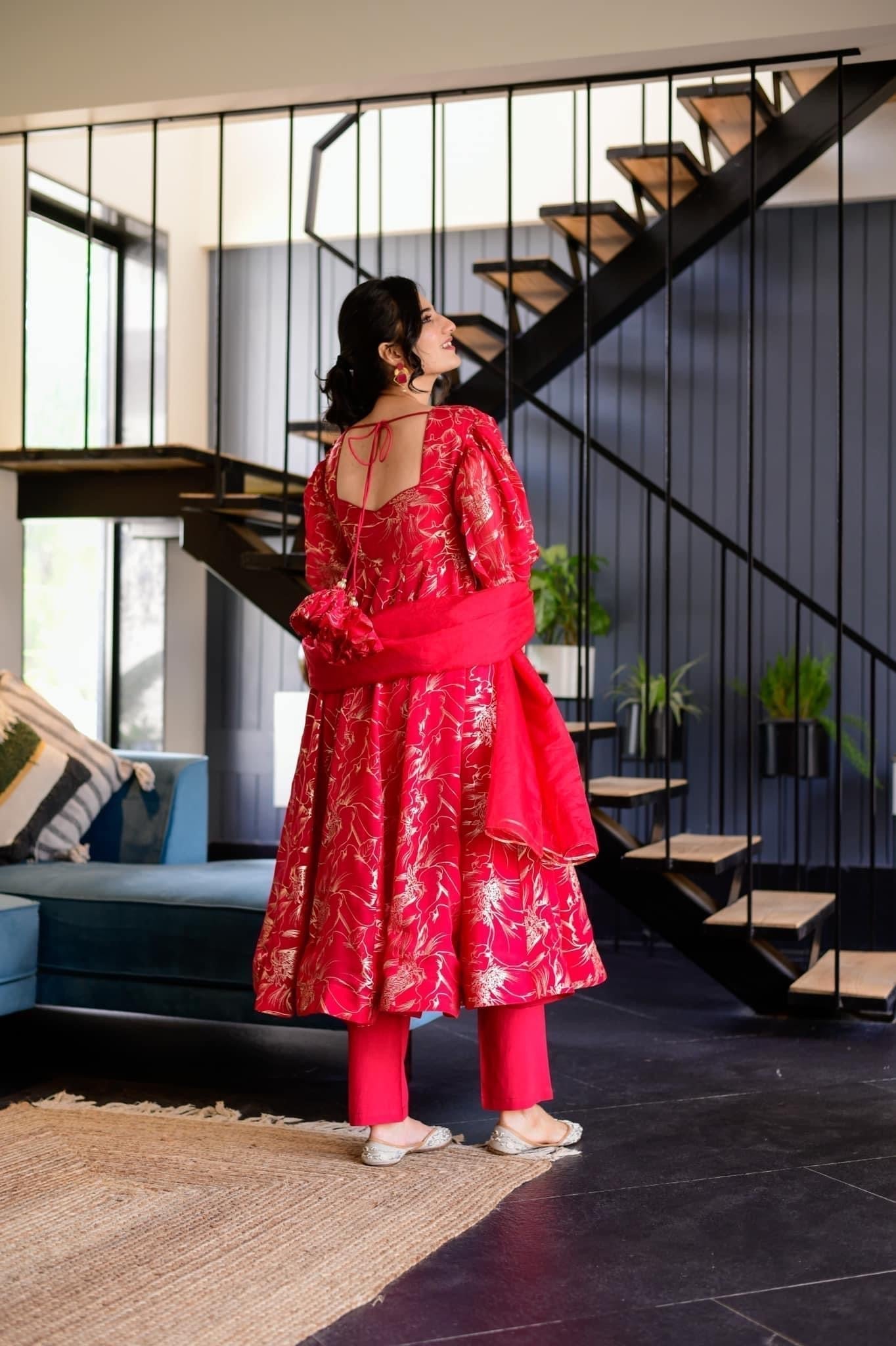 magenta pink organza suit set