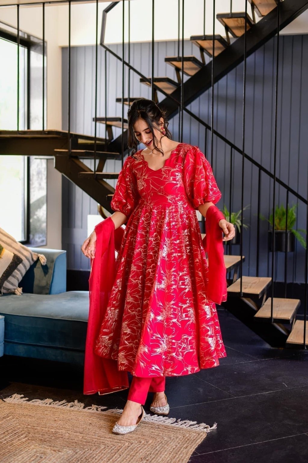 magenta pink organza suit set