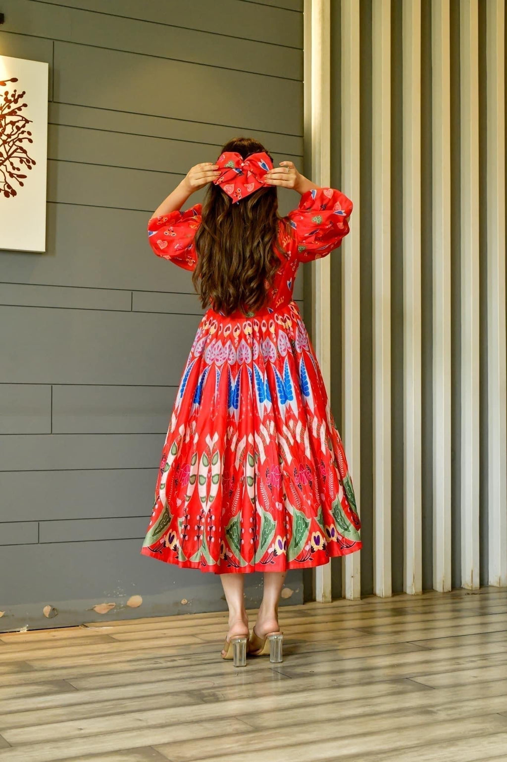 bloom red chanderi dress