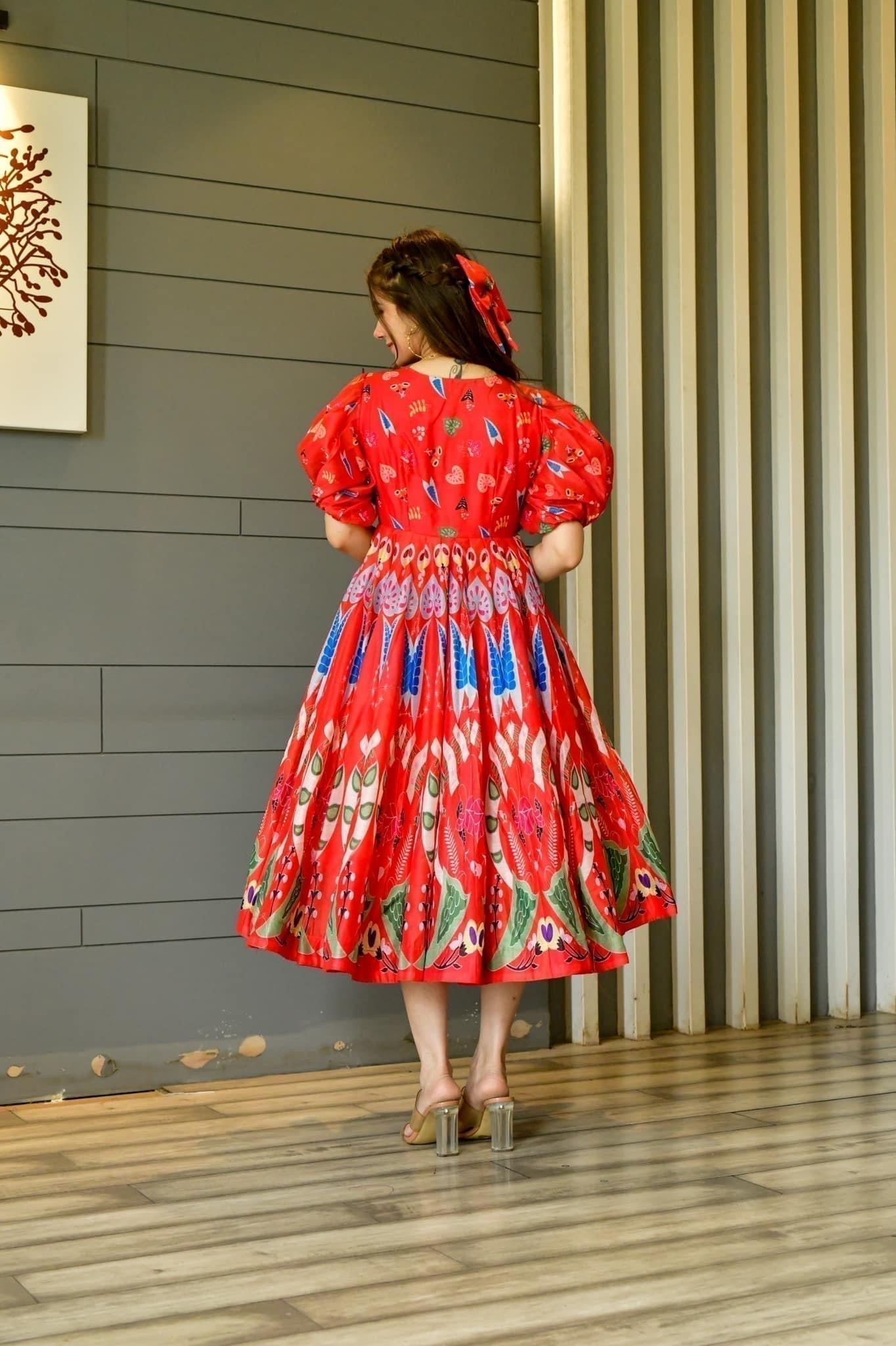 bloom red chanderi dress