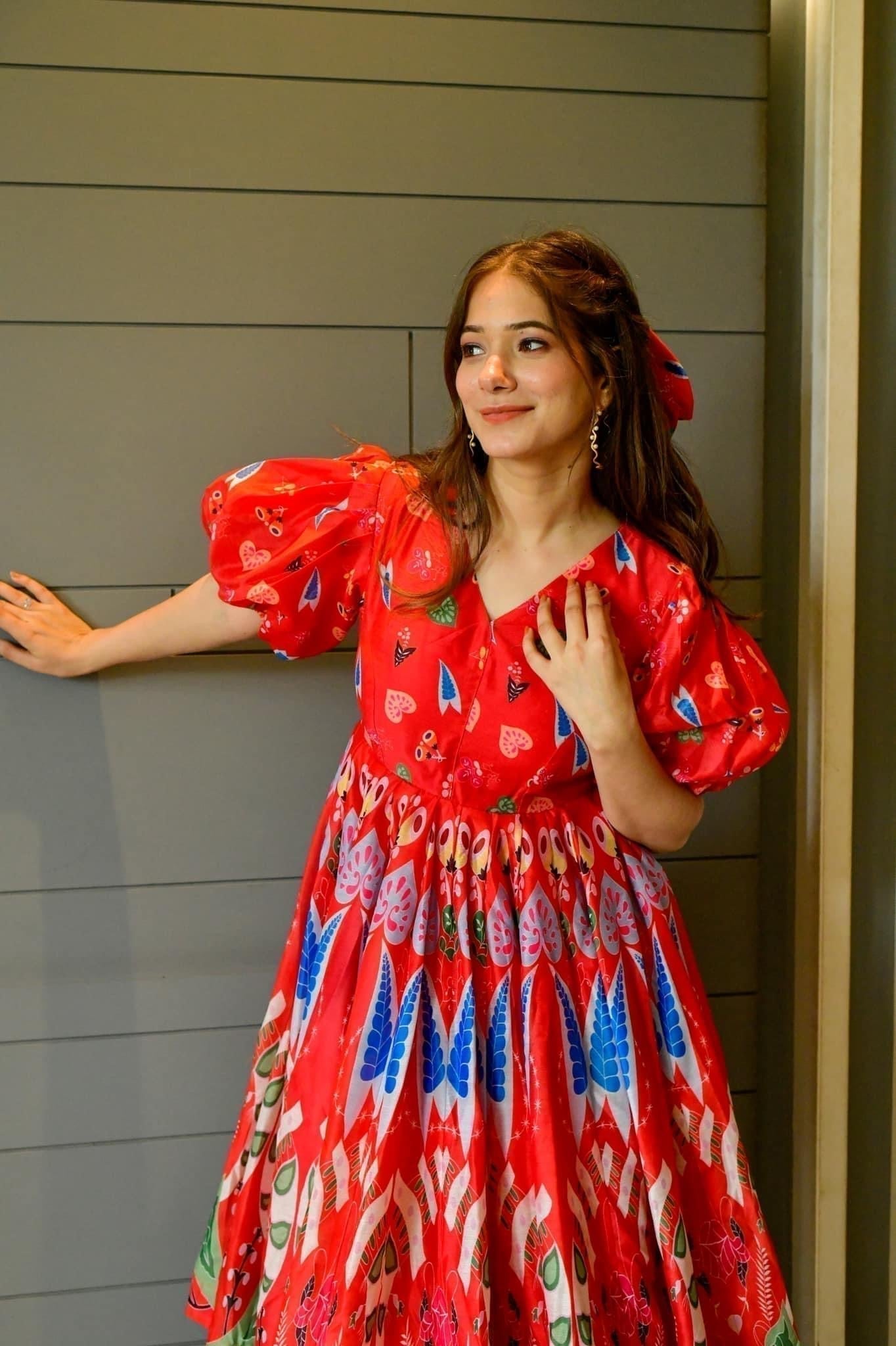 bloom red chanderi dress