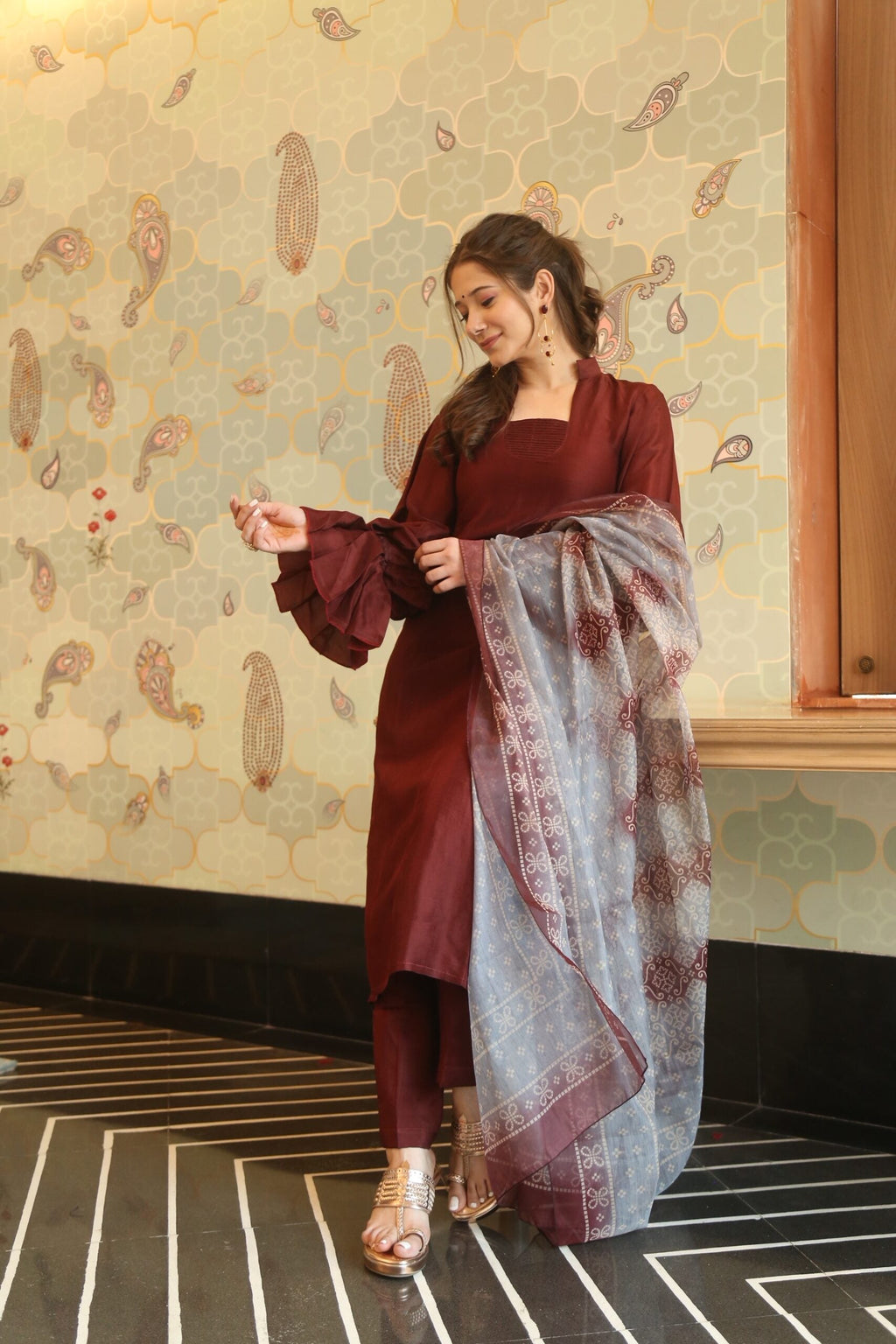 blossomy brown kurta set