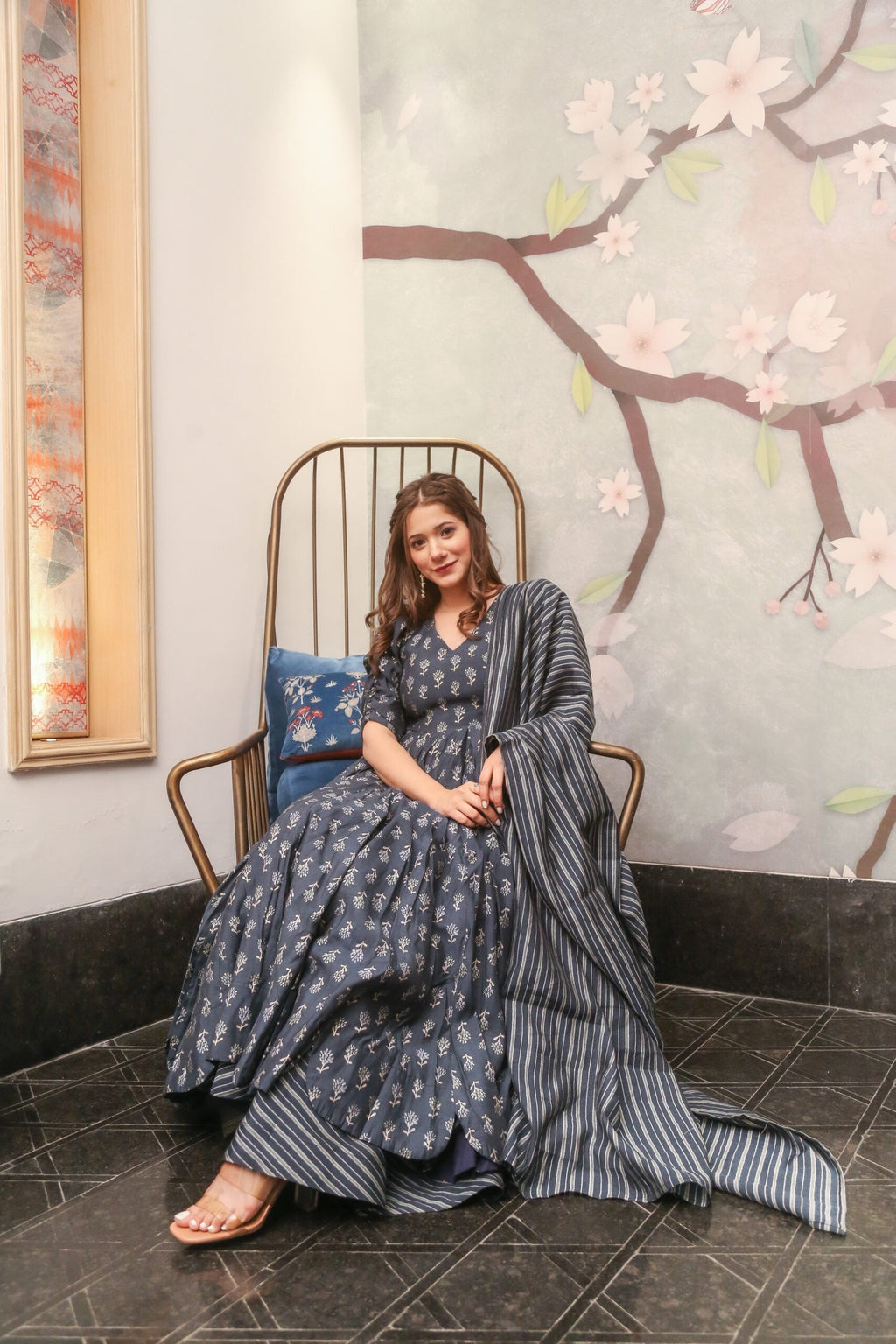 gazelle grey muslin kurta palazzo set